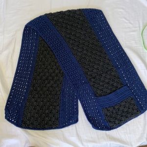Handmade crochet cottagecore unisex charcoal gray and navy blue pocket scarf